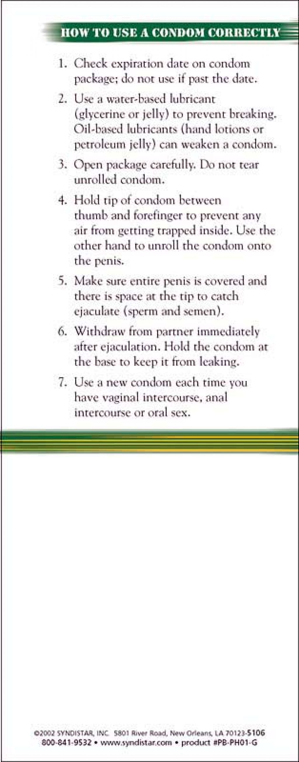 Condom Use Information Card Sex Education PTR Press