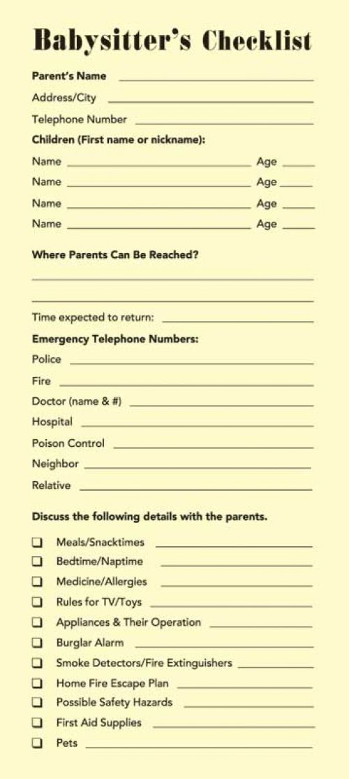 babysitters checklist babysitters checklist